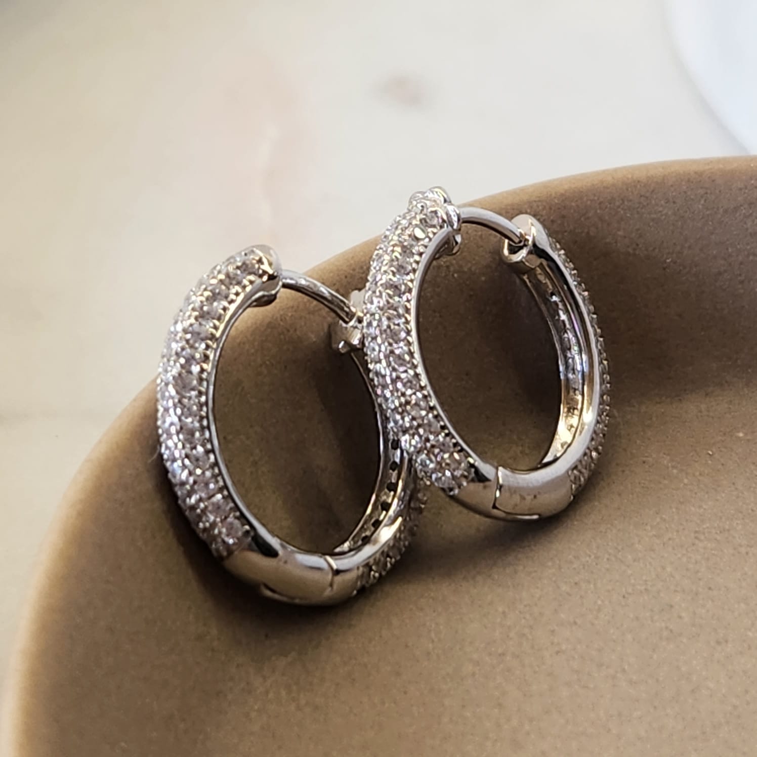 Fine and Yonder Earrings Silver Large double sided zirconia huggie