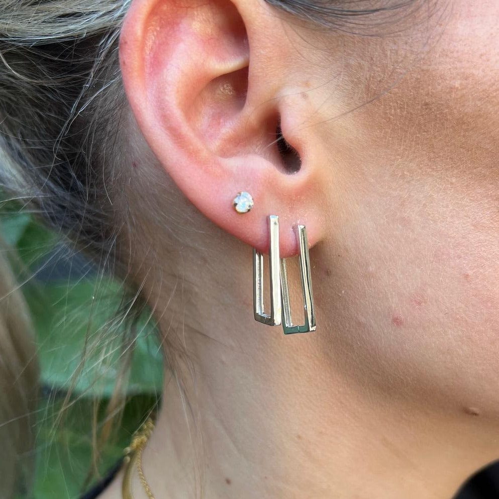 Fine and Yonder Earrings Silver Roola Rectangle Huggie Earings