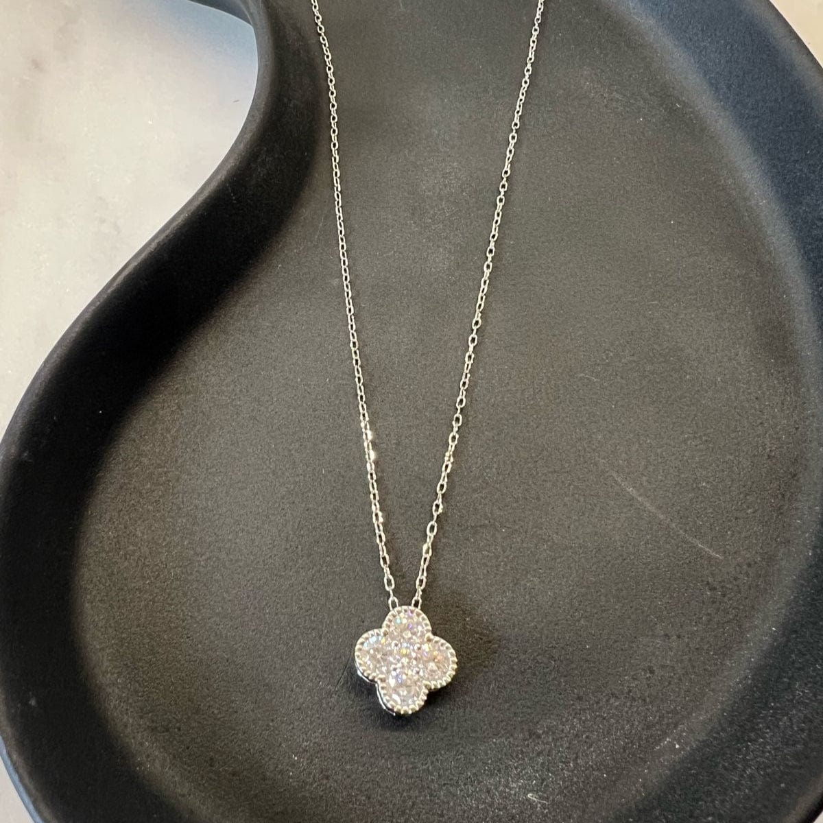 Fine and Yonder Necklaces Silver Four Leaf Clover Zircon Necklace