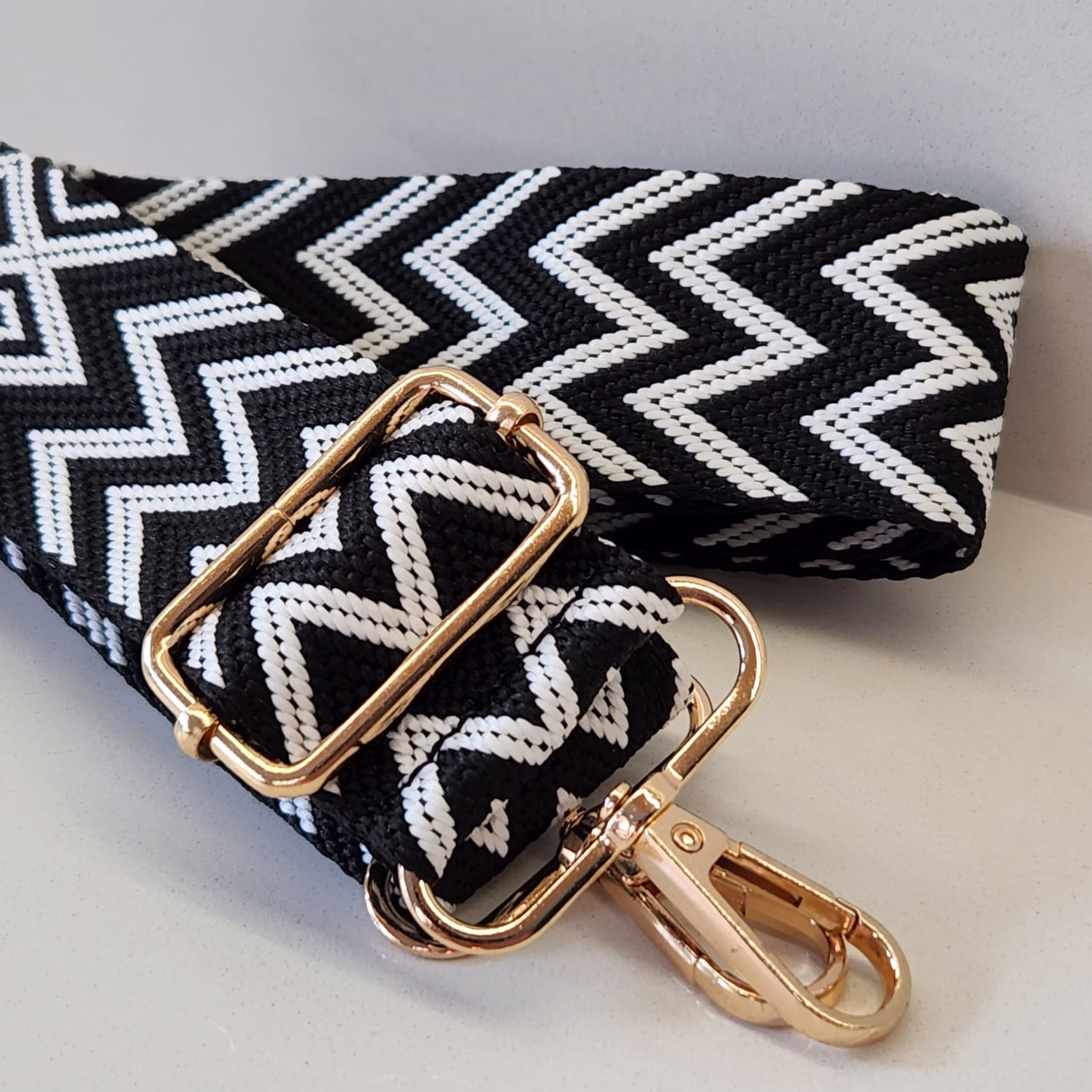 Suprene Bags Handbag & Wallet Accessories Black & White Bag Strap - Chevron