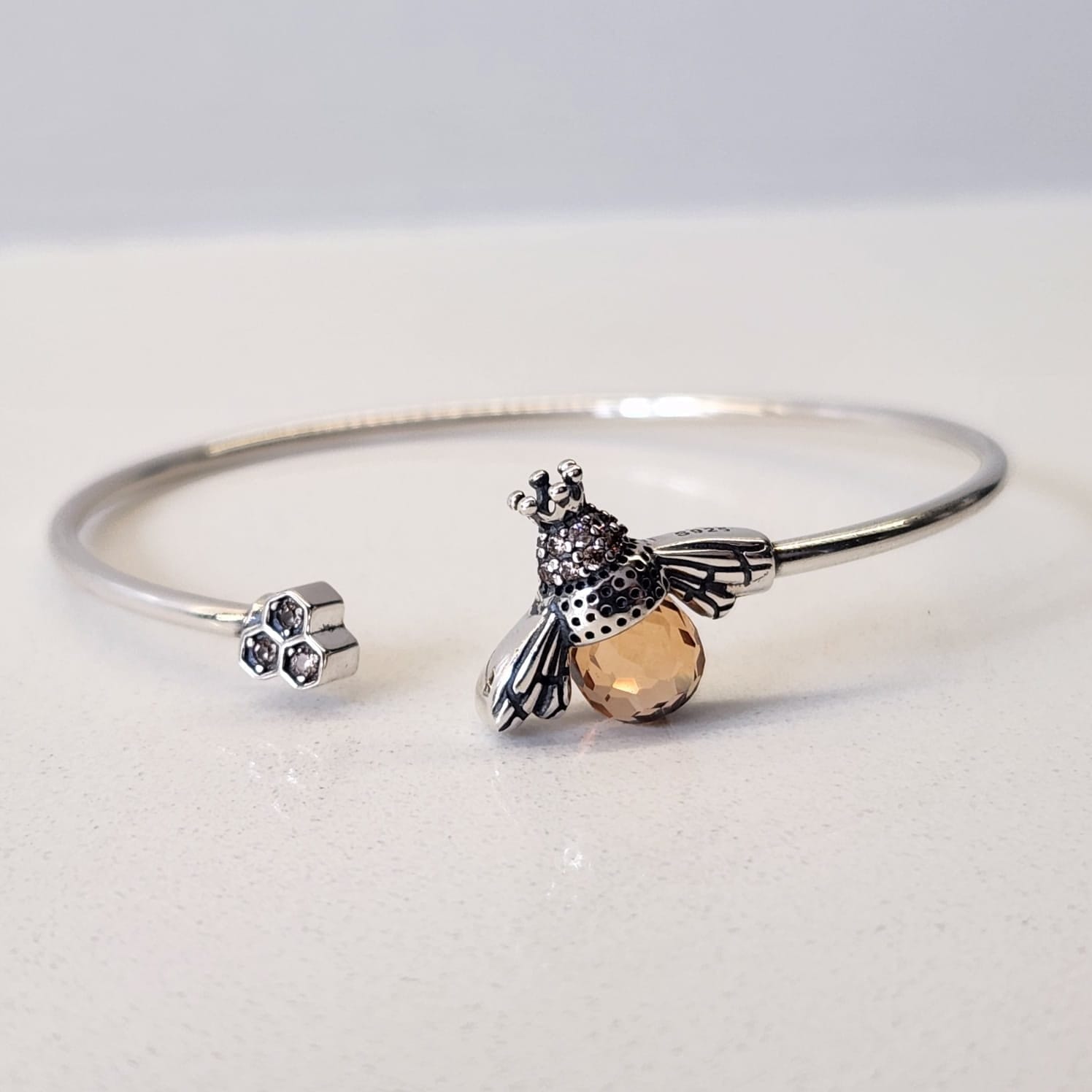 Queen Bee Bangle Bracelet bee and honeycomb detail