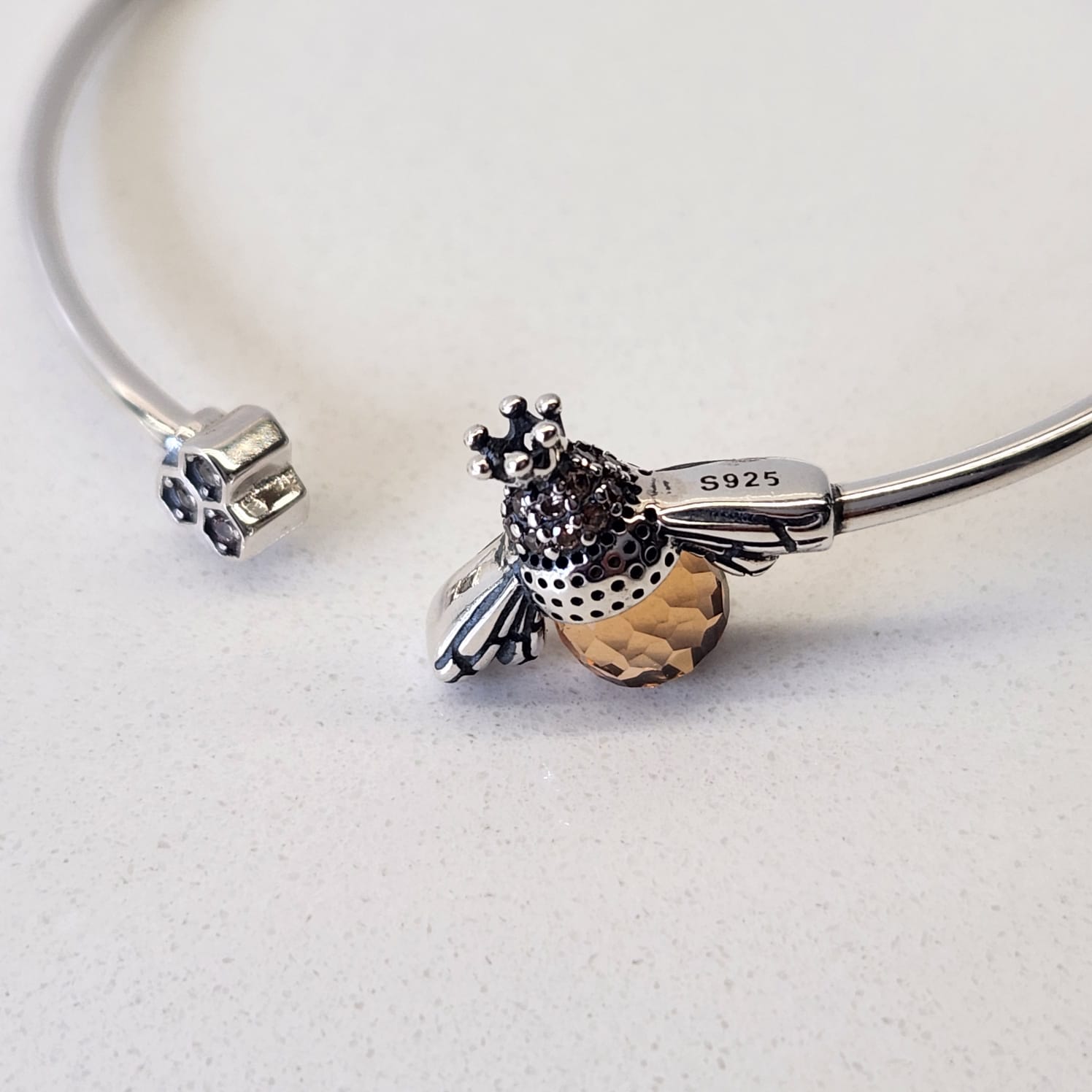 Queen Bee Bangle Bracelet CZ stones detail close up