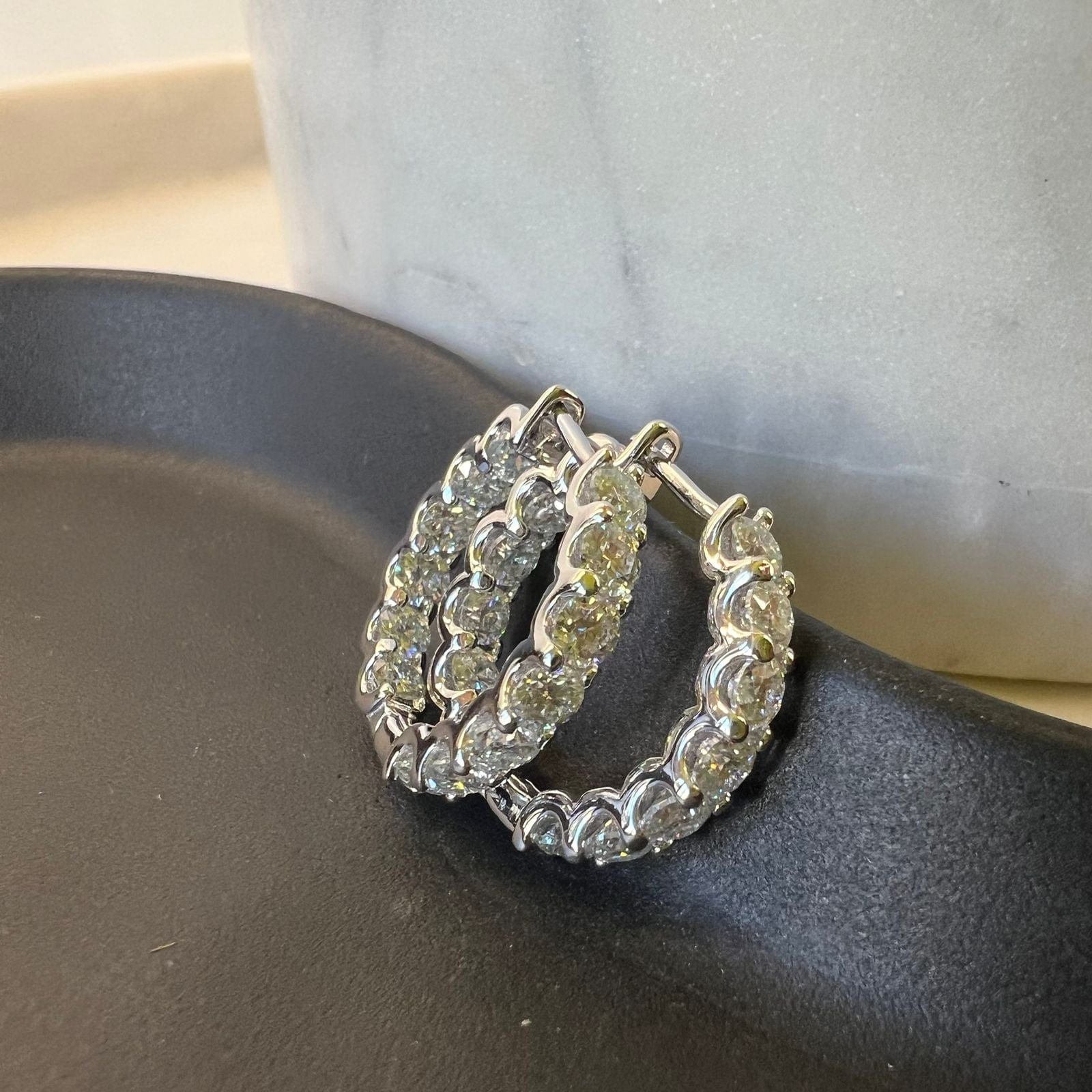 Suprene Collective 13 Stone Moissanite Huggie Earrings 925 Sterling Silver scallop setting