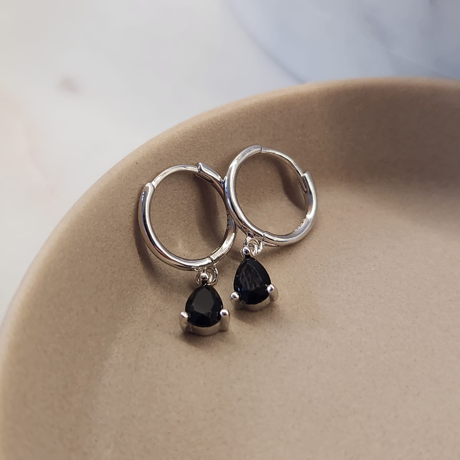 Stone Drop Earrings black CZ teardrop pendant 925 Sterling Silver