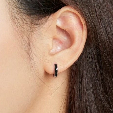 Black Inlay Huggie Earrings smooth black enamel band contrast detail