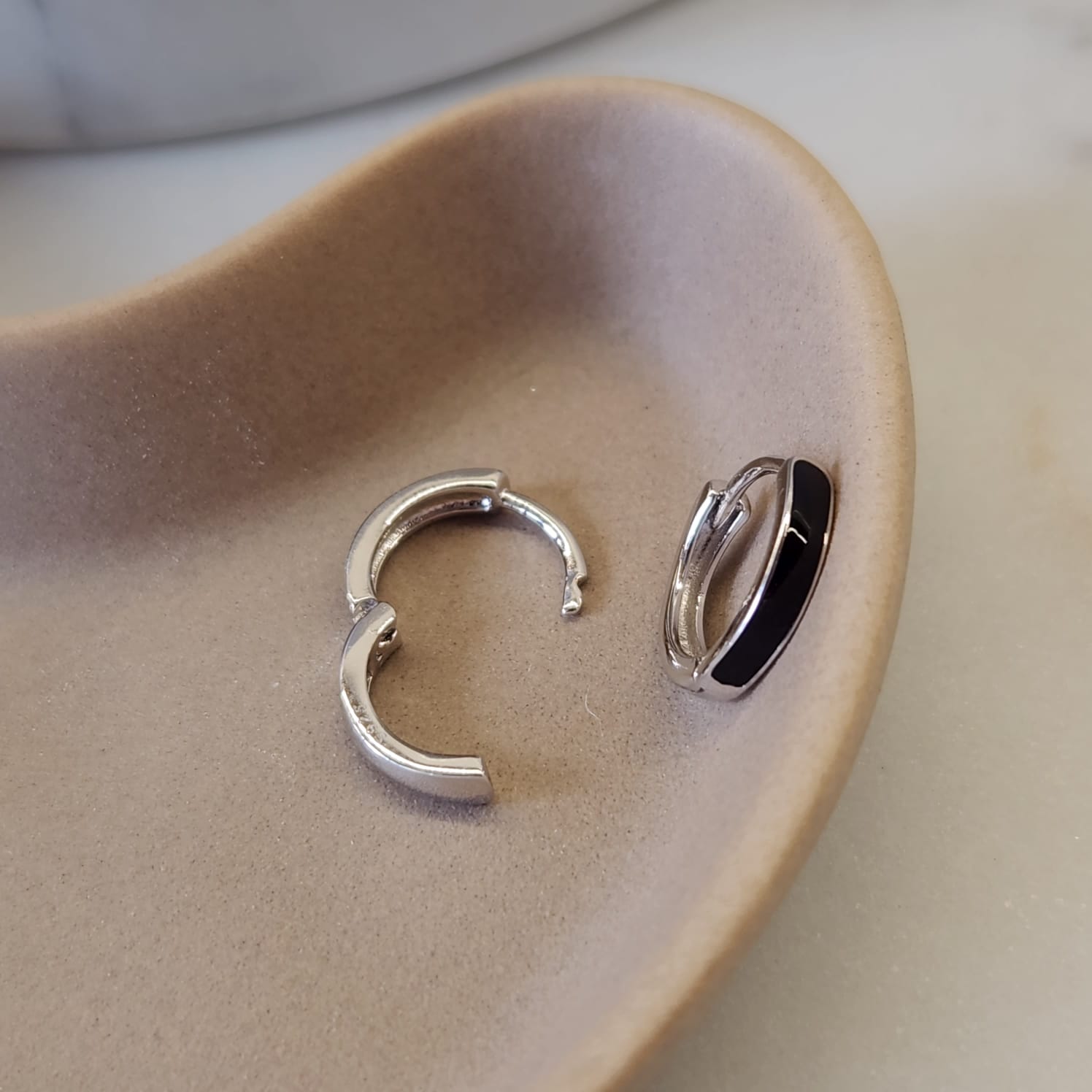 Fine and Yonder Earrings Black Inlay Huggie Earrings