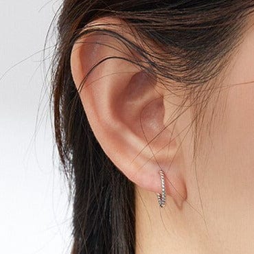 Braided Huggie Earrings 925 Sterling Silver worn on ear 1.2g