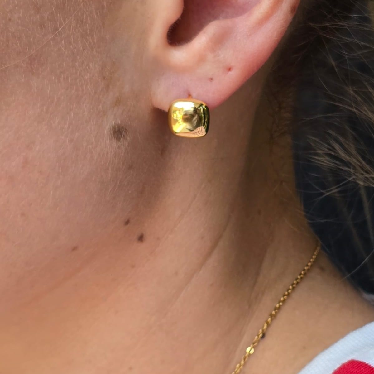 Button Huggie Earrings Suprene Collective flat lay 2.1g