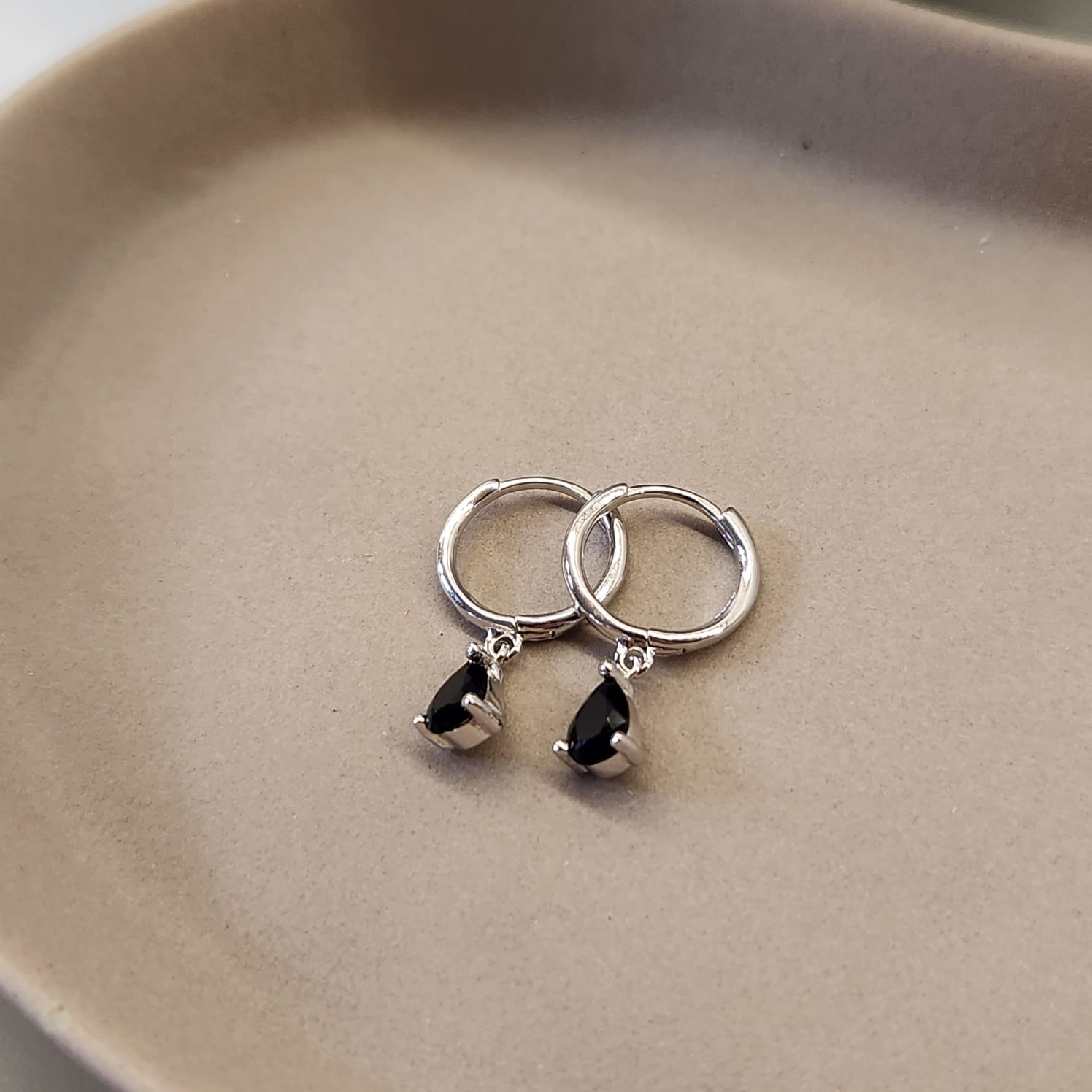 Stone Drop Earrings pavé CZ teardrop worn on ear