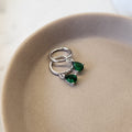 Suprene Collective Stone Drop Earrings emerald CZ teardrop on 925 Sterling Silver hoop