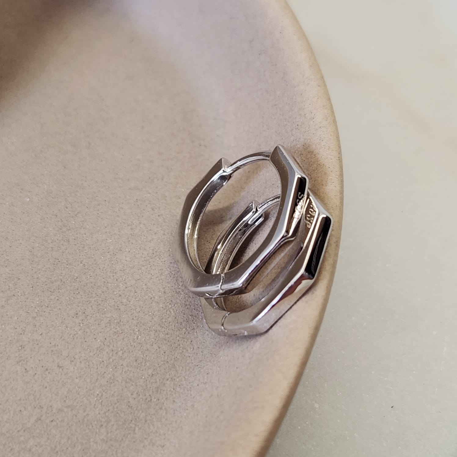 Fine and Yonder Earrings Geometric Silver Huggie