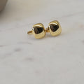 Button Huggie Earrings gold tone 925 Sterling Silver white gold plated