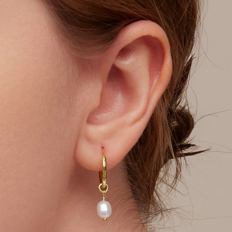 Fine and Yonder Earrings Gold Pearl Pendant Hoop Earrings