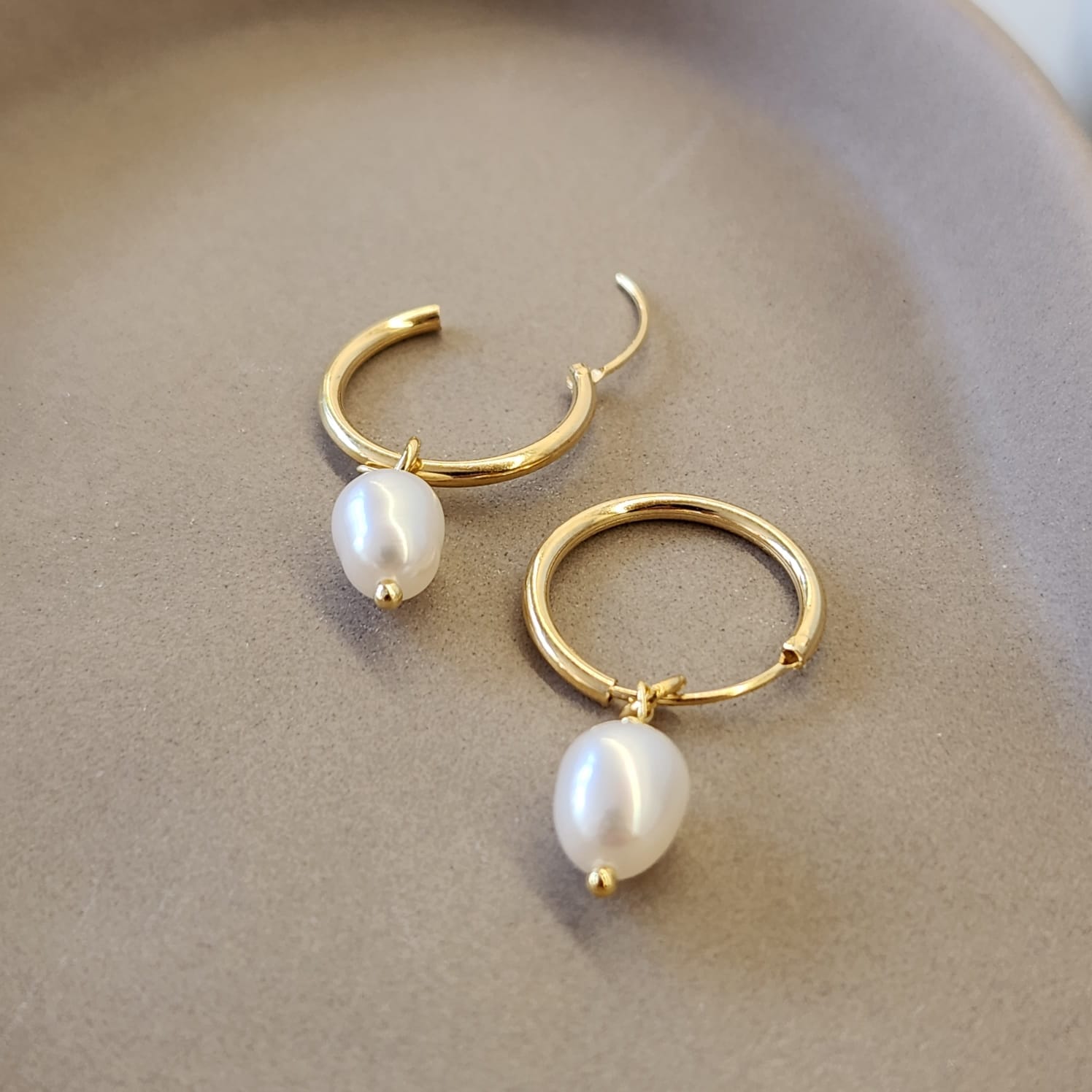Fine and Yonder Earrings Gold Pearl Pendant Hoop Earrings
