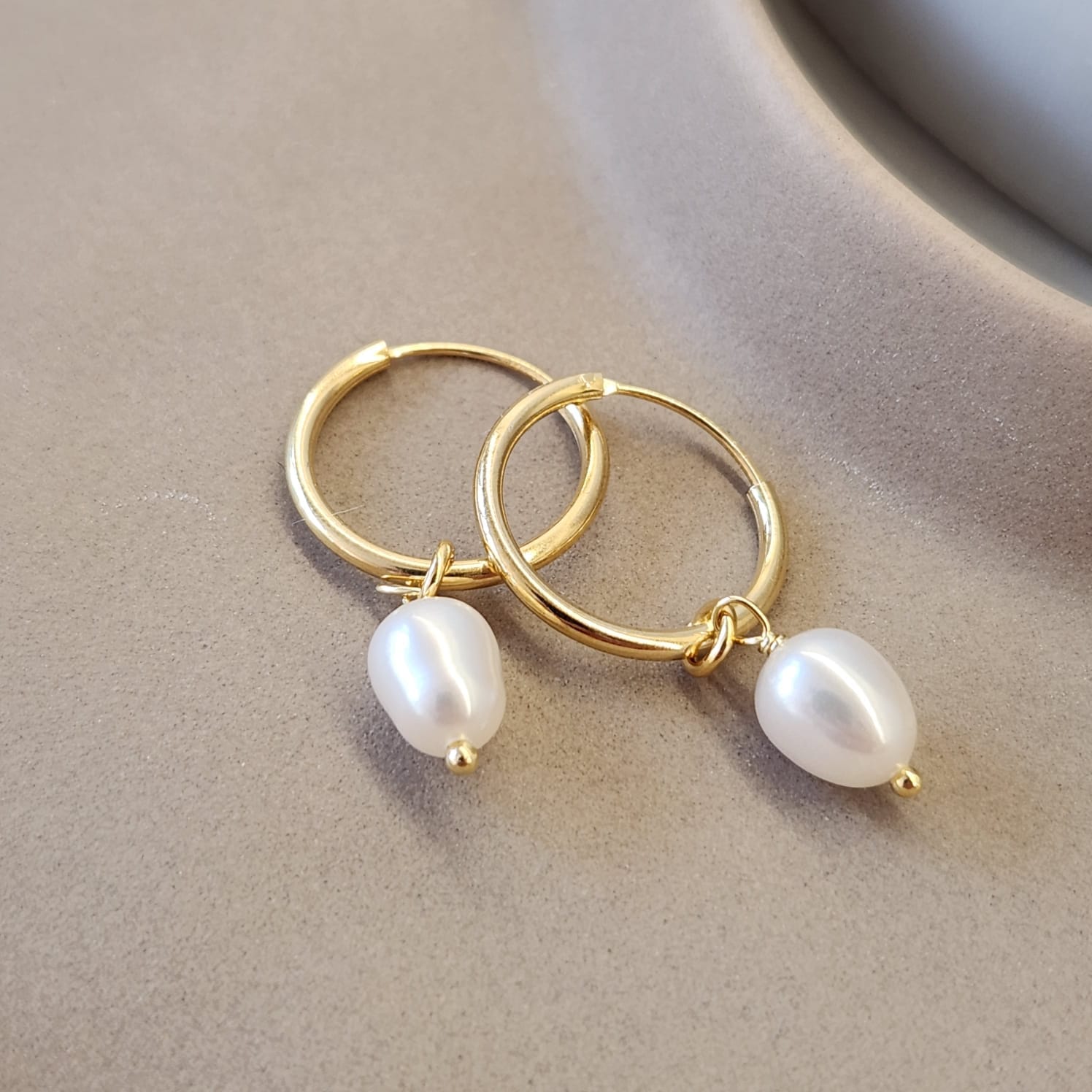 Fine and Yonder Earrings Gold Pearl Pendant Hoop Earrings
