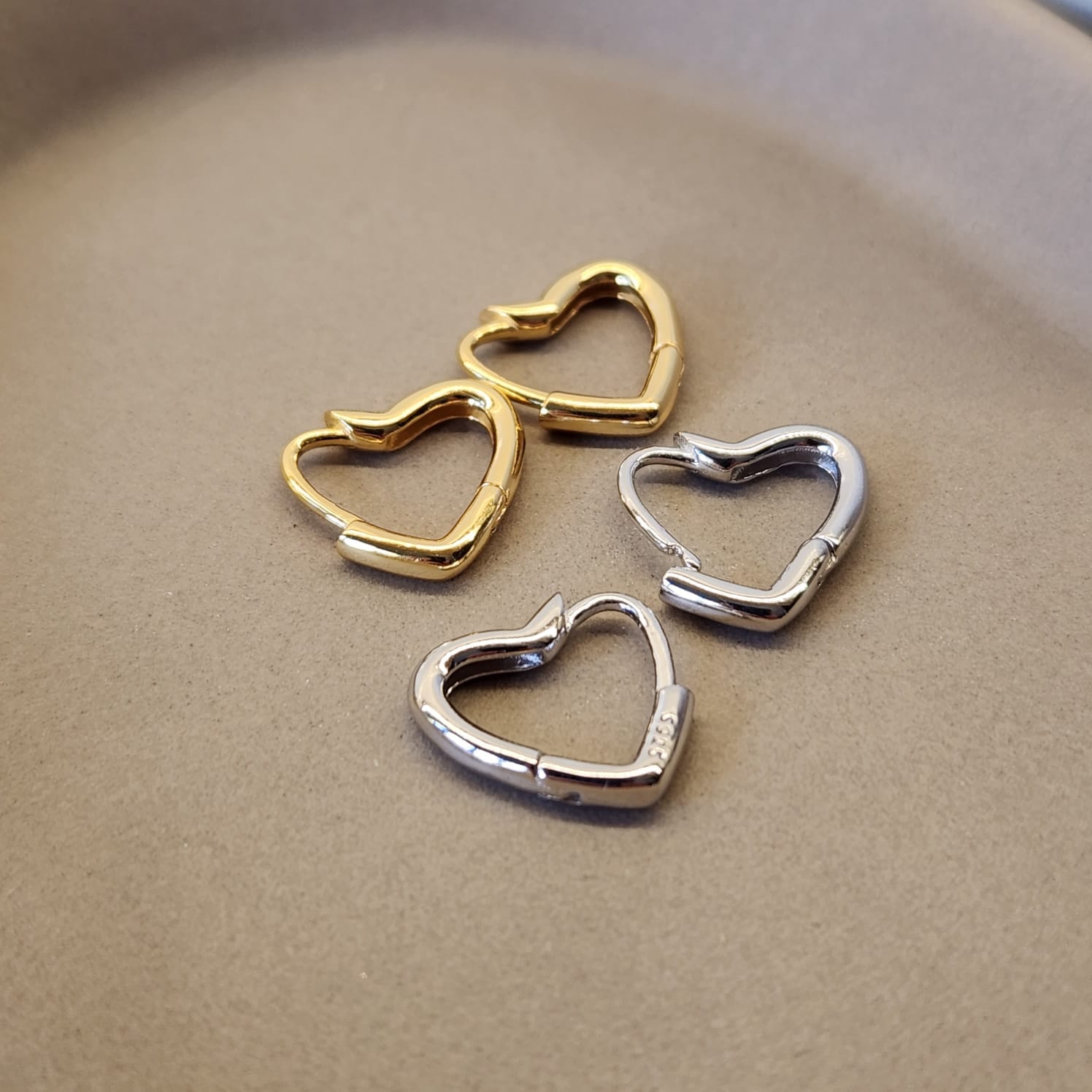 Suprene Collective Heart Huggie Earrings 925 Sterling Silver platinum plated heart outline