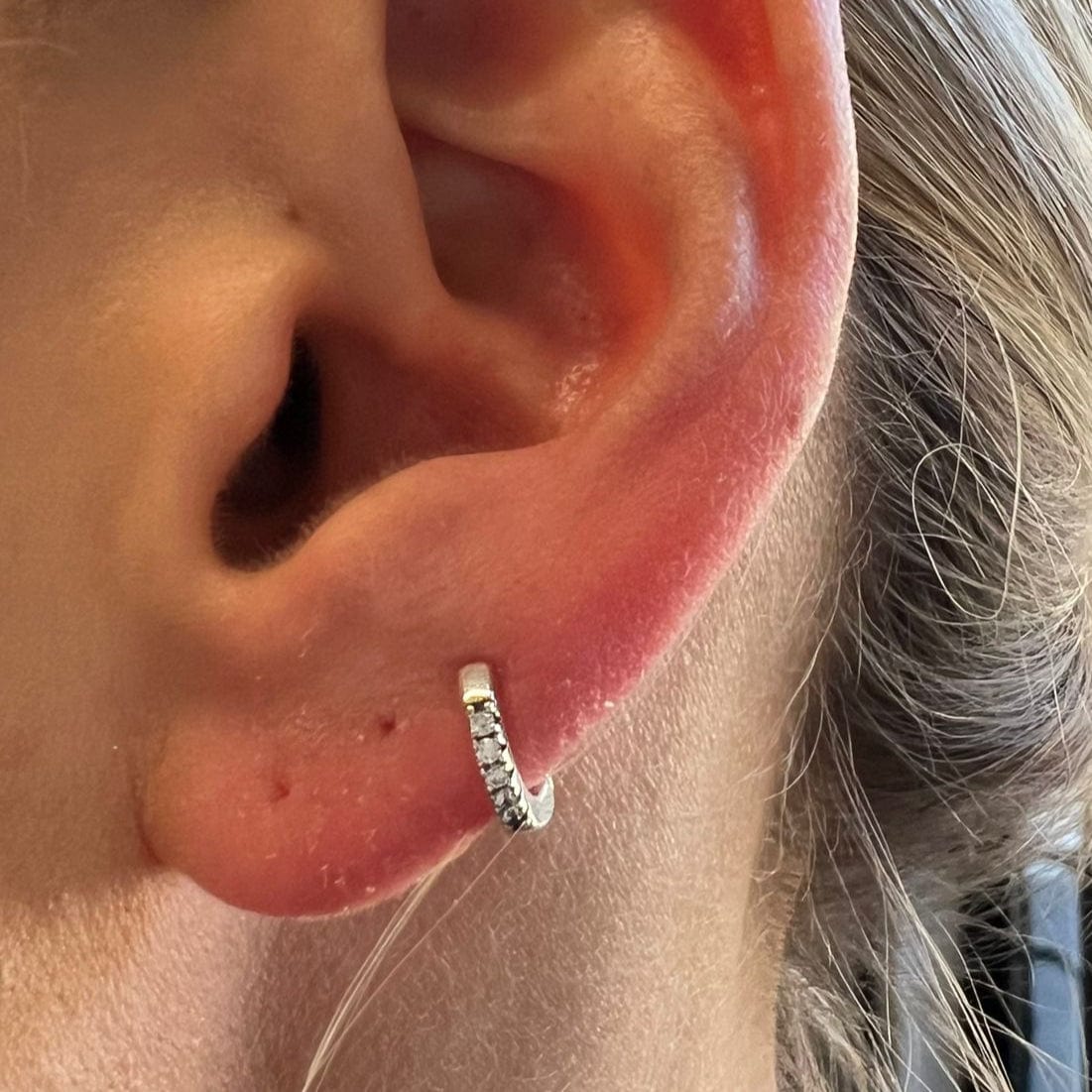 Mini Zircon Huggie Earrings 925 Sterling Silver detail