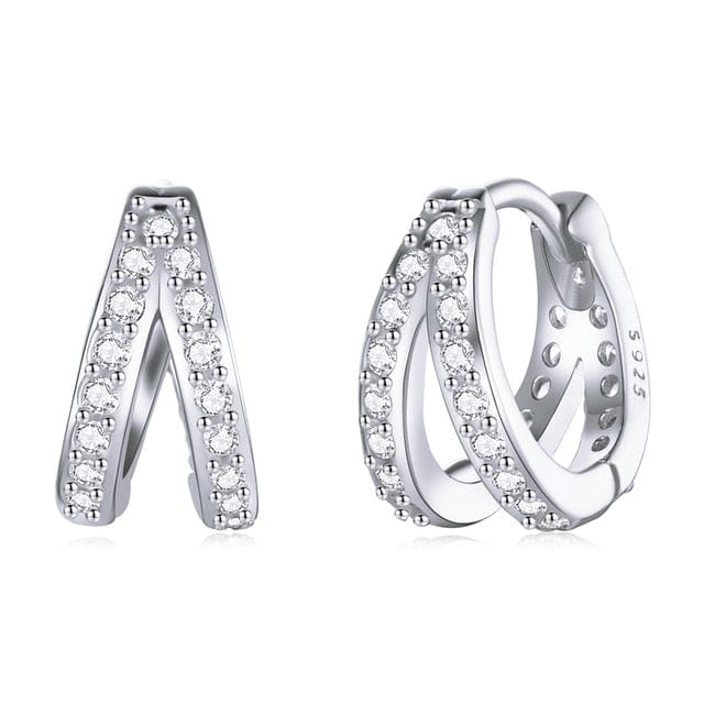 Double Hoop Huggie Earrings silver tone flat lay 1.9g lightweight