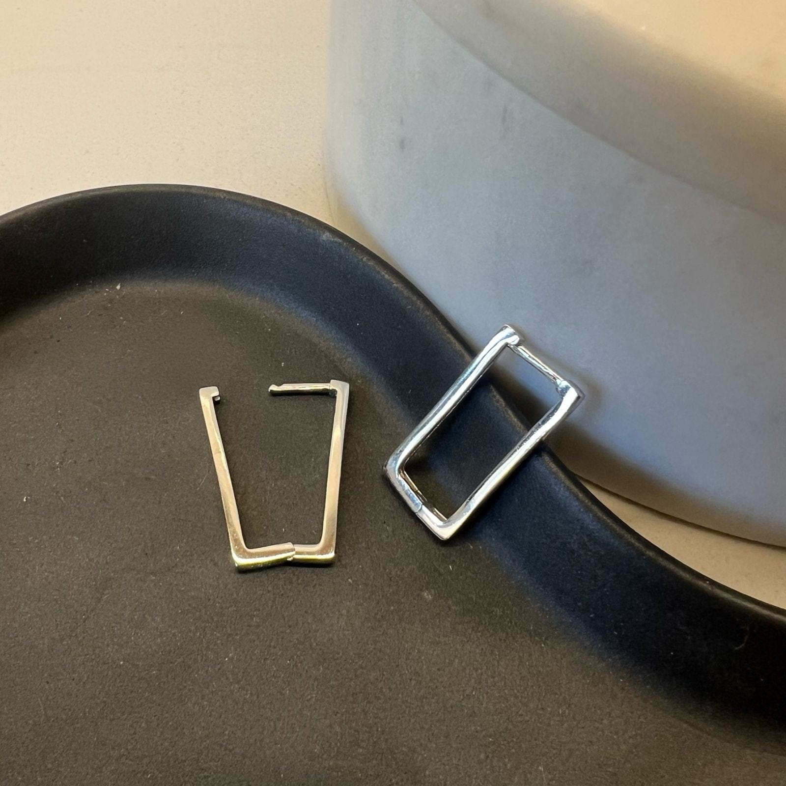 Roola Rectangle Huggie Earrings 925 Sterling Silver side view