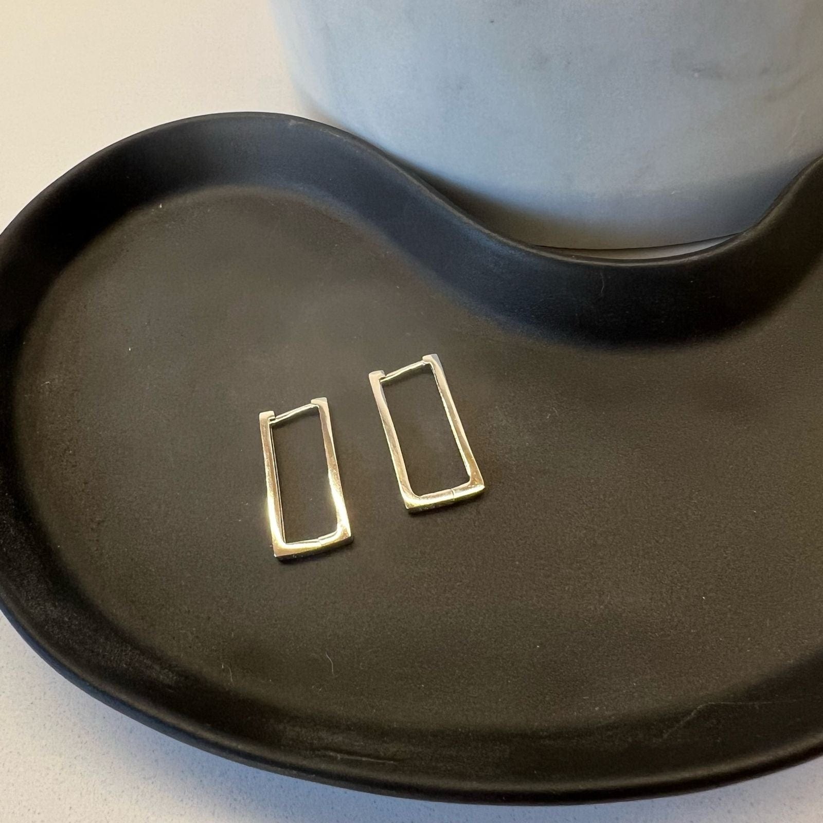 Roola Rectangle Huggie Earrings architectural rectangle shape close up