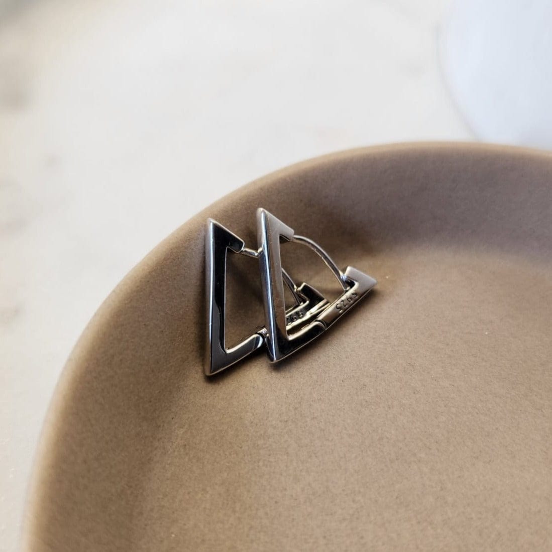 Triangle Hoop Earrings silver tone open triangle geometric 16mm