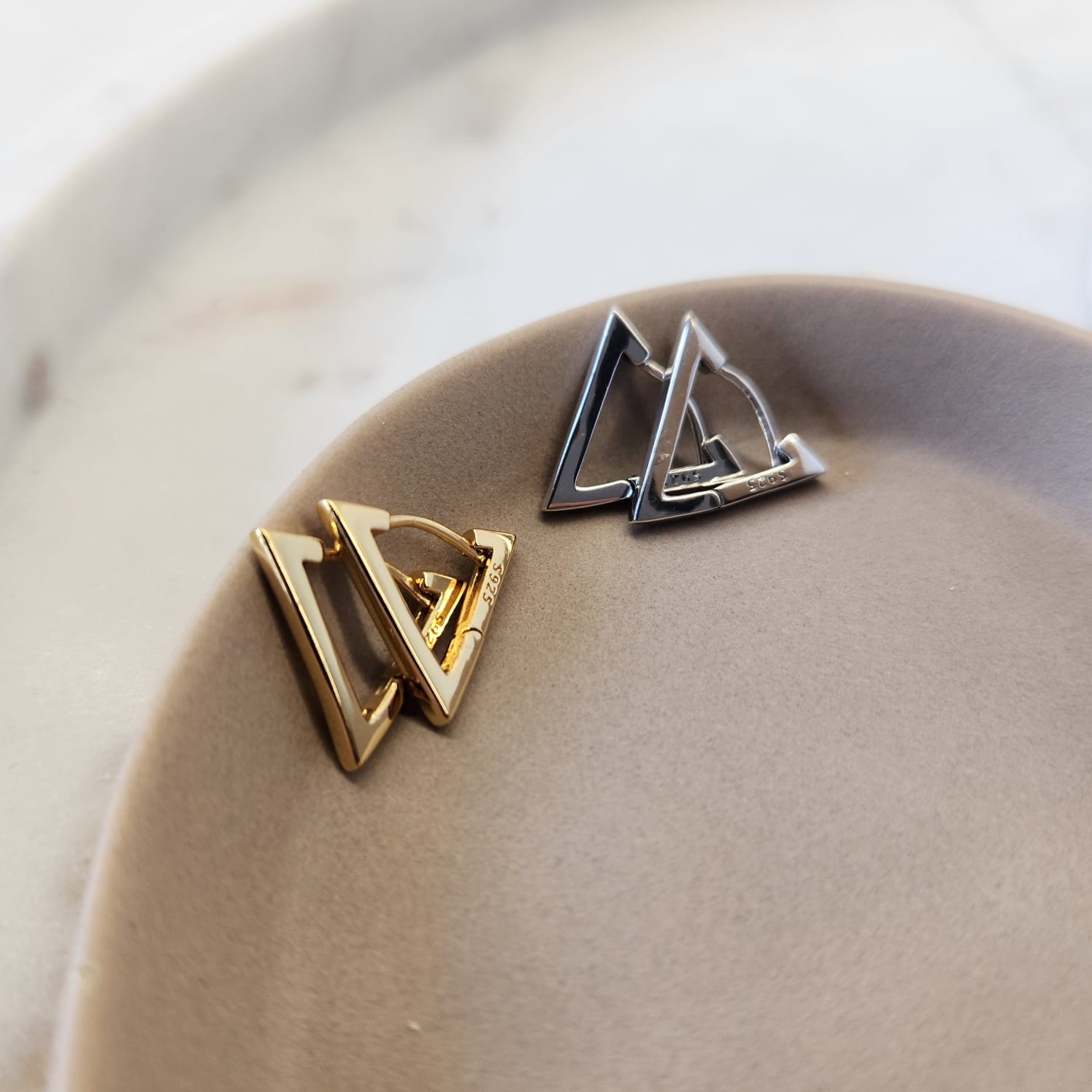 Suprene Collective Triangle Hoop Earrings 925 Sterling Silver oxidised finish