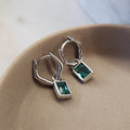 Suprene Collective Teal CZ Pendant Earrings 925 Sterling Silver oxidised geometric hoop