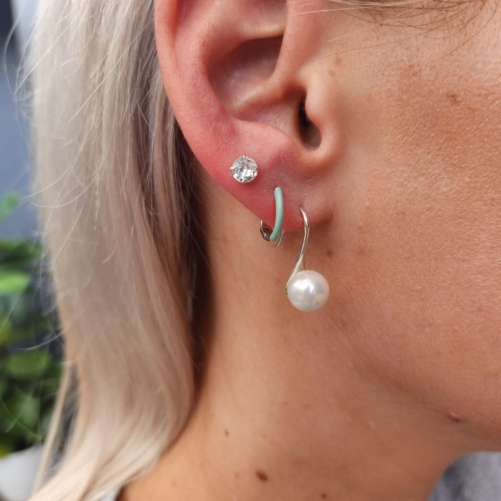 Fine and Yonder Long  Silver Pearl Drop Earrings