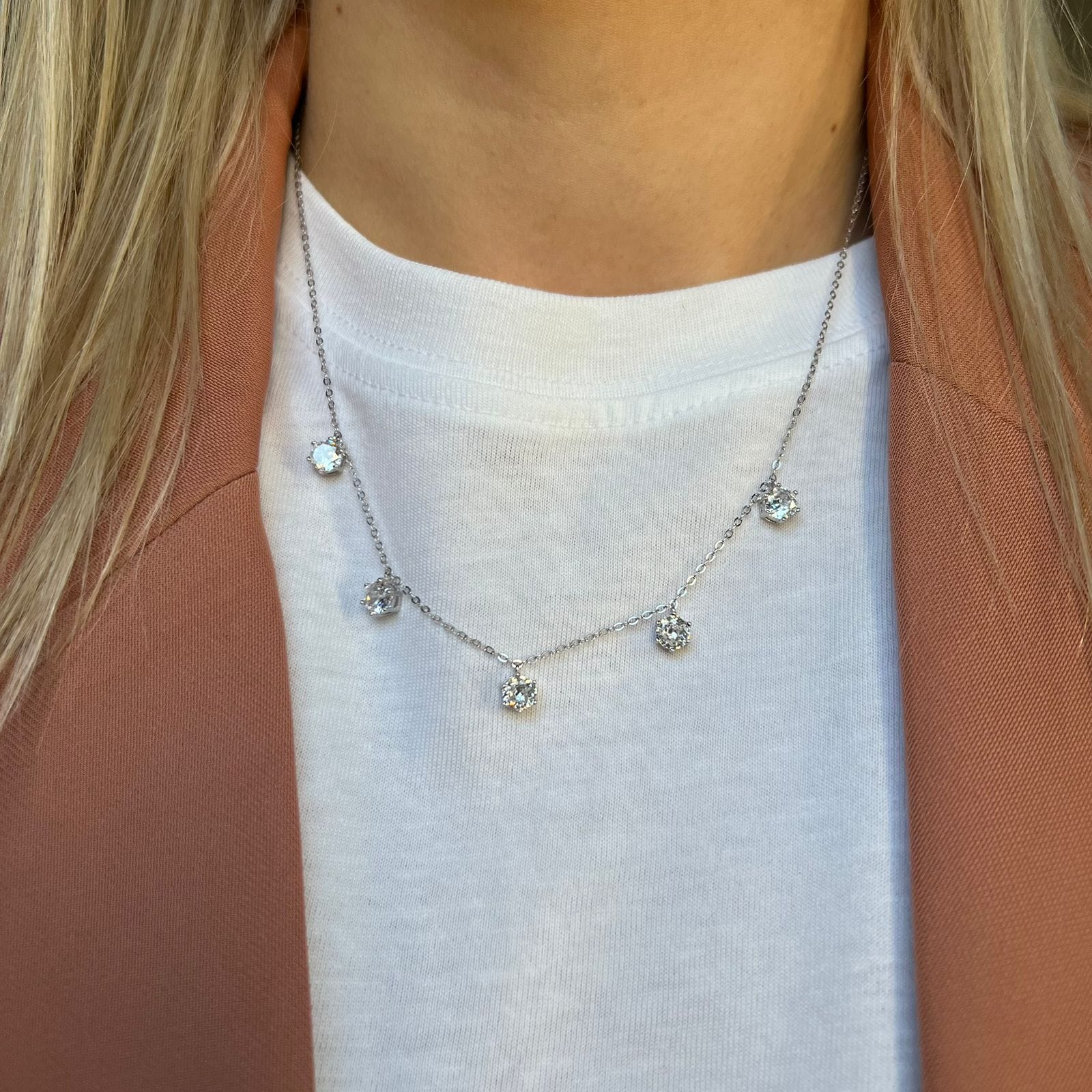 Suprene Collective Elegant Five Moissanite Necklace