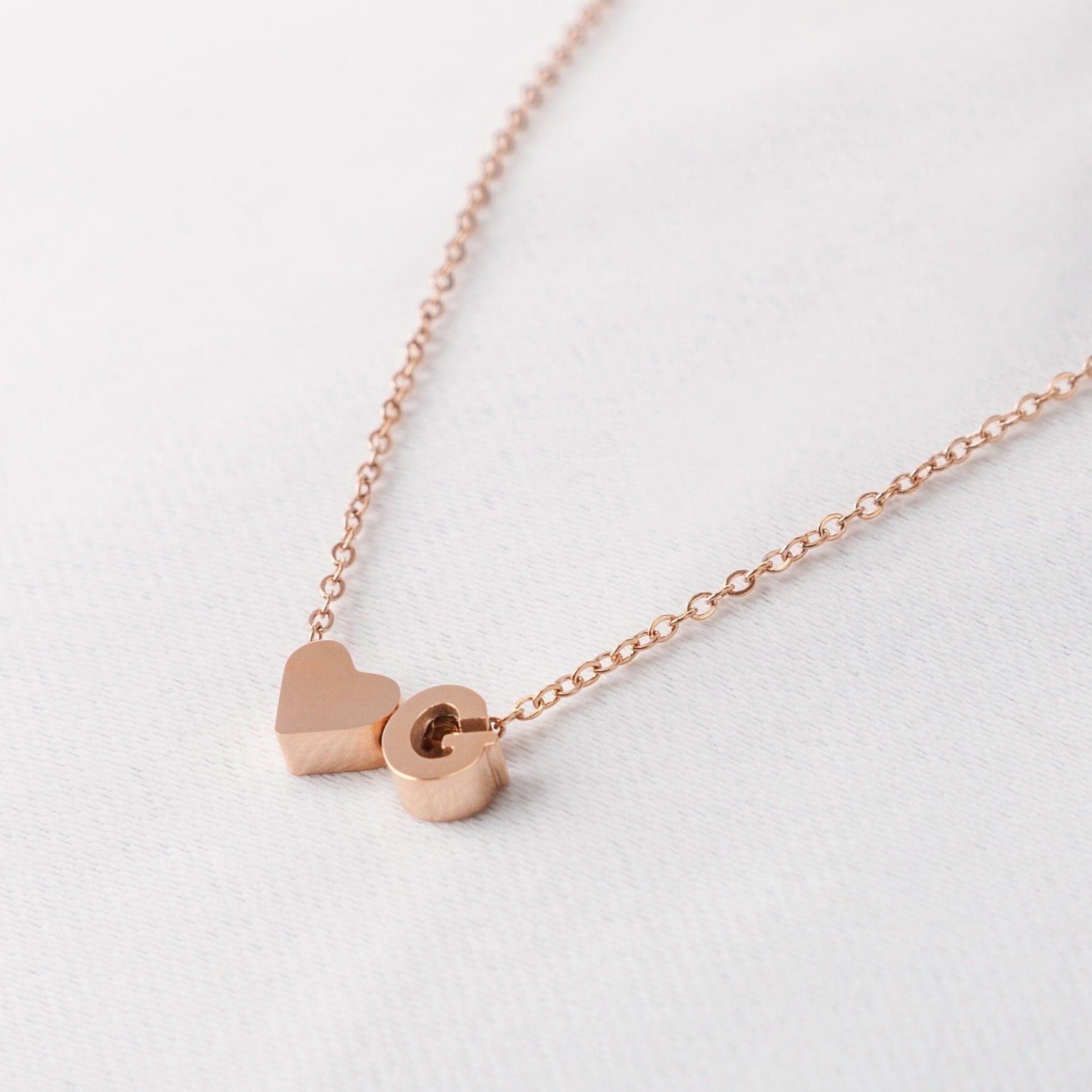 Fine and Yonder Necklaces Rose Gold Color / A Heart & Initial Necklace
