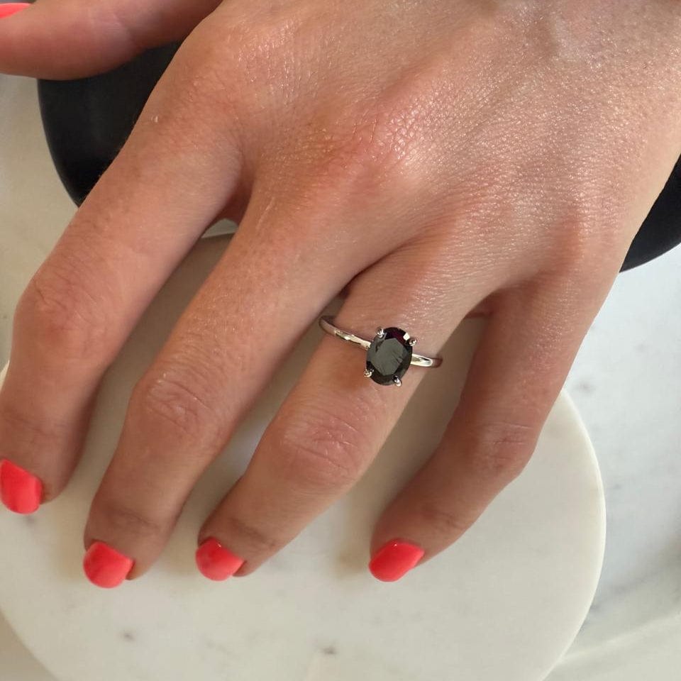 Fine and Yonder Rings Black Zircon Oval Solitaire Ring