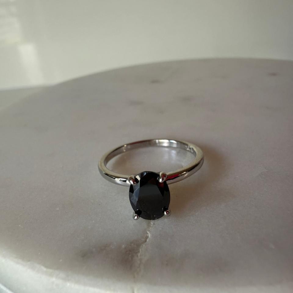 Fine and Yonder Rings Black Zircon Oval Solitaire Ring