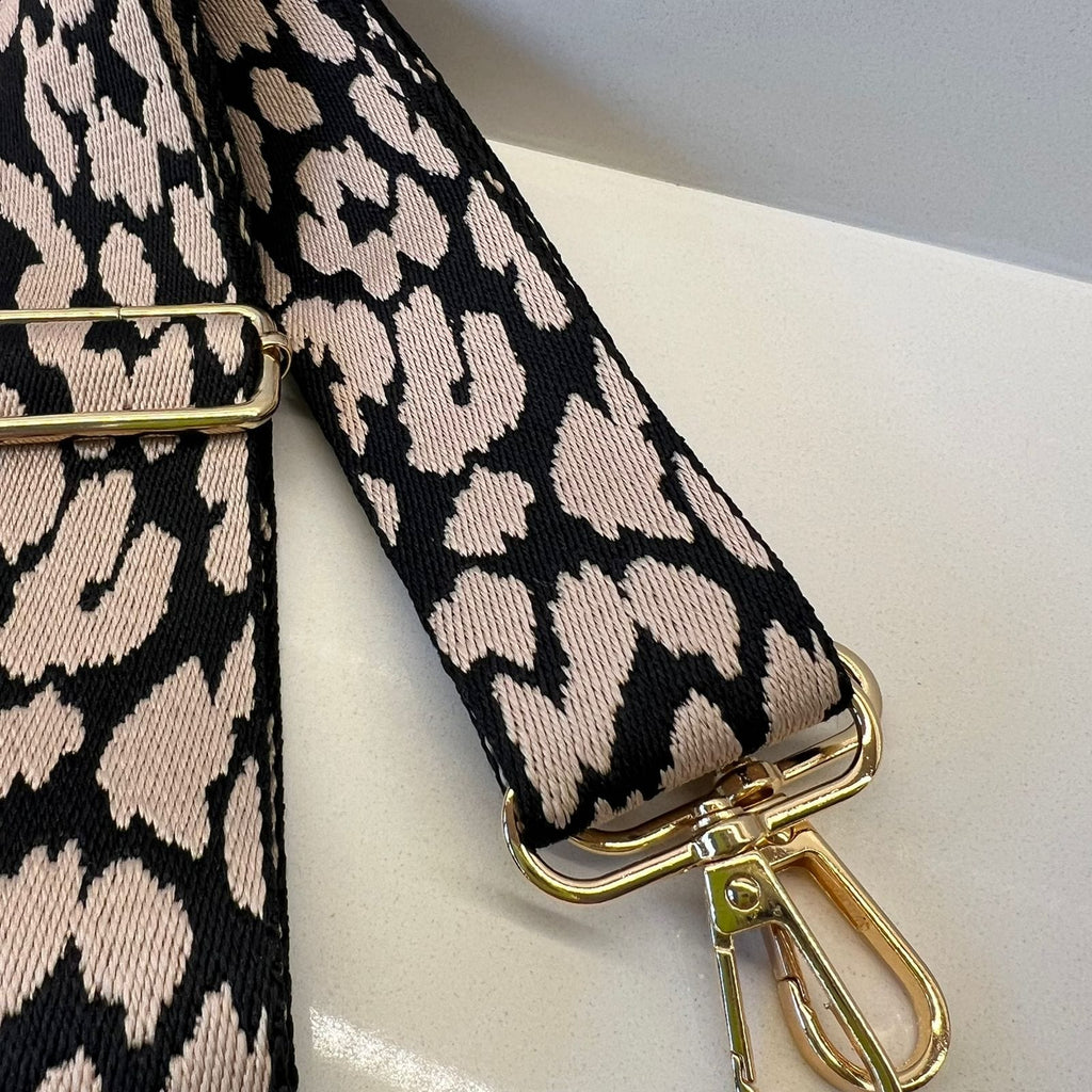 Suprene Bags Bag Accessories Black and Taupe Leopard Print Bag Strap Collection