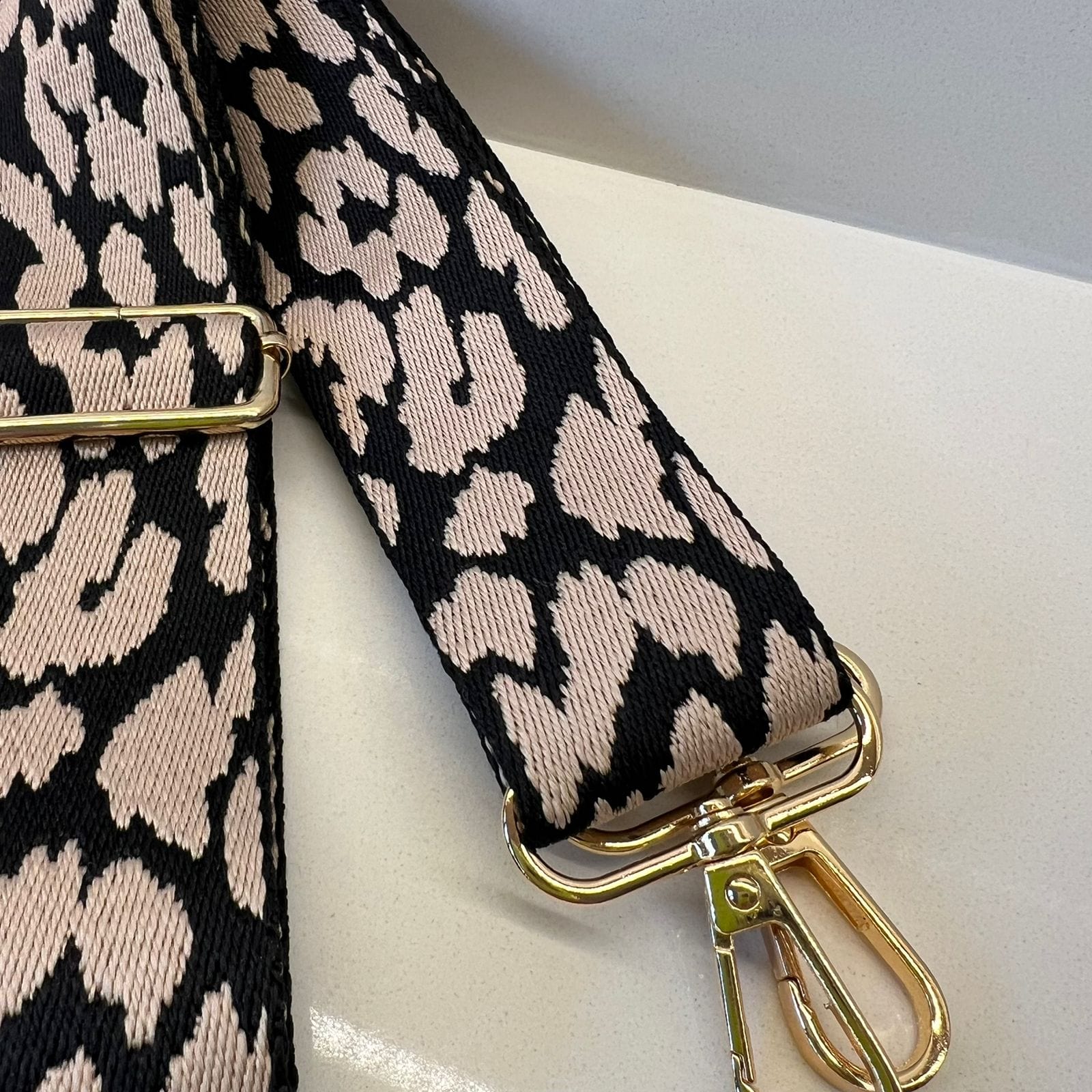 Suprene Bags Bag Accessories Black and Taupe Leopard Print Bag Strap Collection