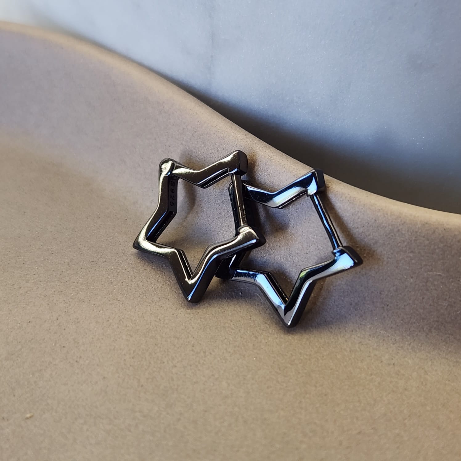 Star Huggie Earrings black tone 925 Sterling Silver platinum plated