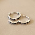 Suprene Collective Black Zircon Stone Huggie Earrings 925 Sterling Silver oxidised finish