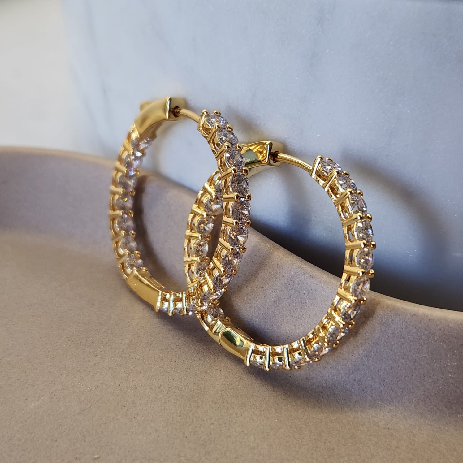Suprene Collective Zirconia Eternity Hoop Earrings in gold tone with pavé CZ stones