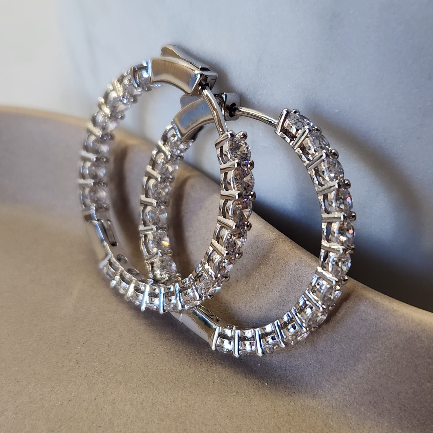 Suprene Bags Earrings Silver Zirconia Eternity Hoop Earrings