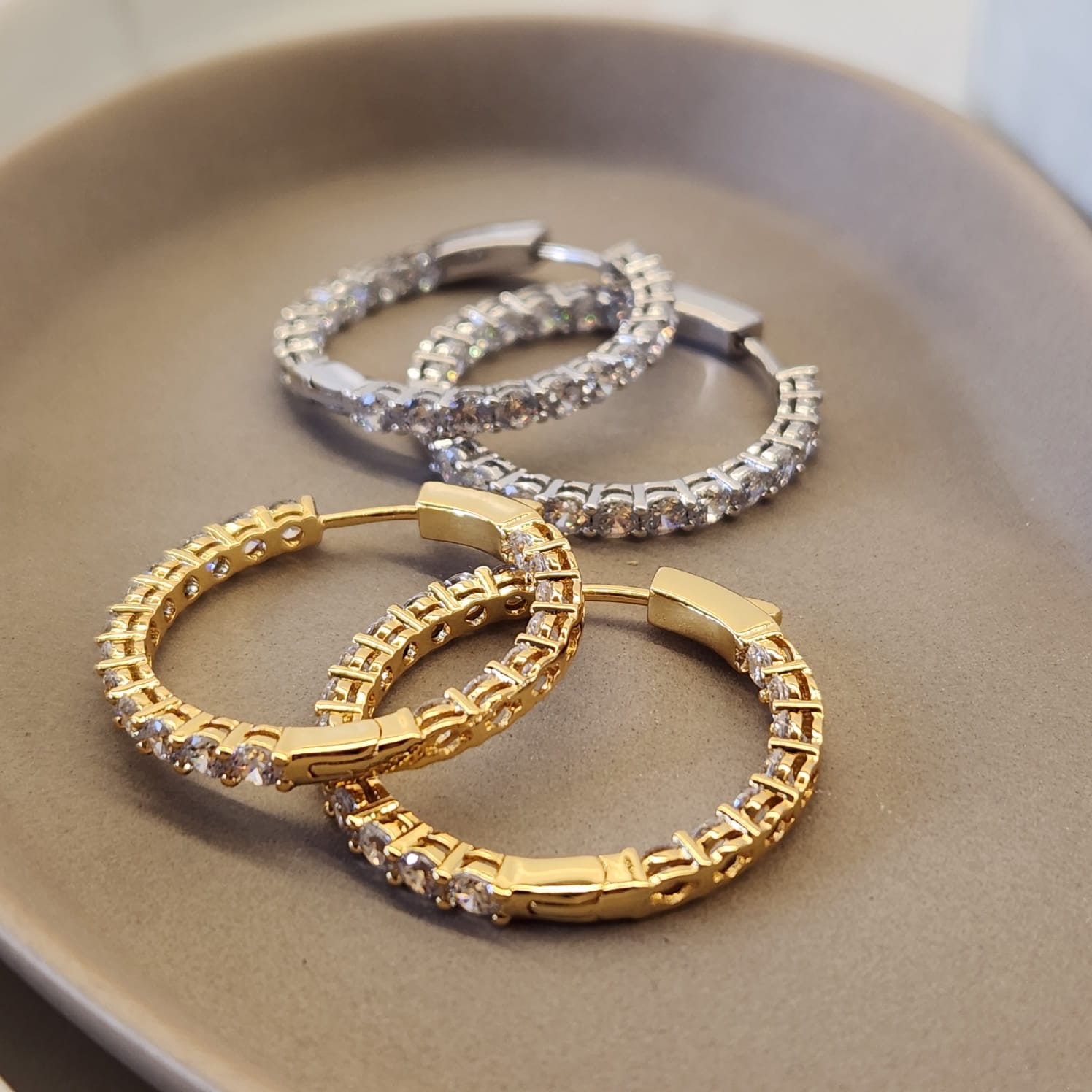 Zirconia Eternity Hoop Earrings worn close up detail