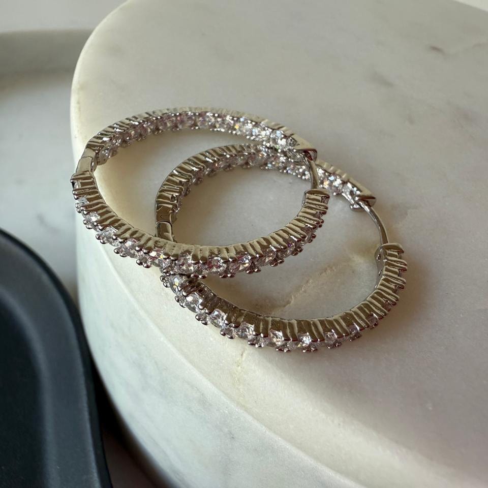 Zirconia Eternity Hoop Earrings pavé CZ stone detail