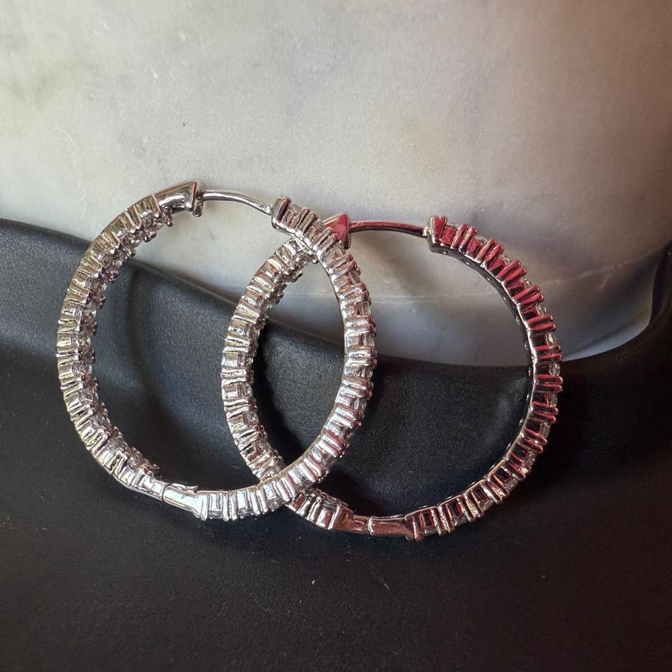 Zirconia Eternity Hoop Earrings gold tone worn on ear
