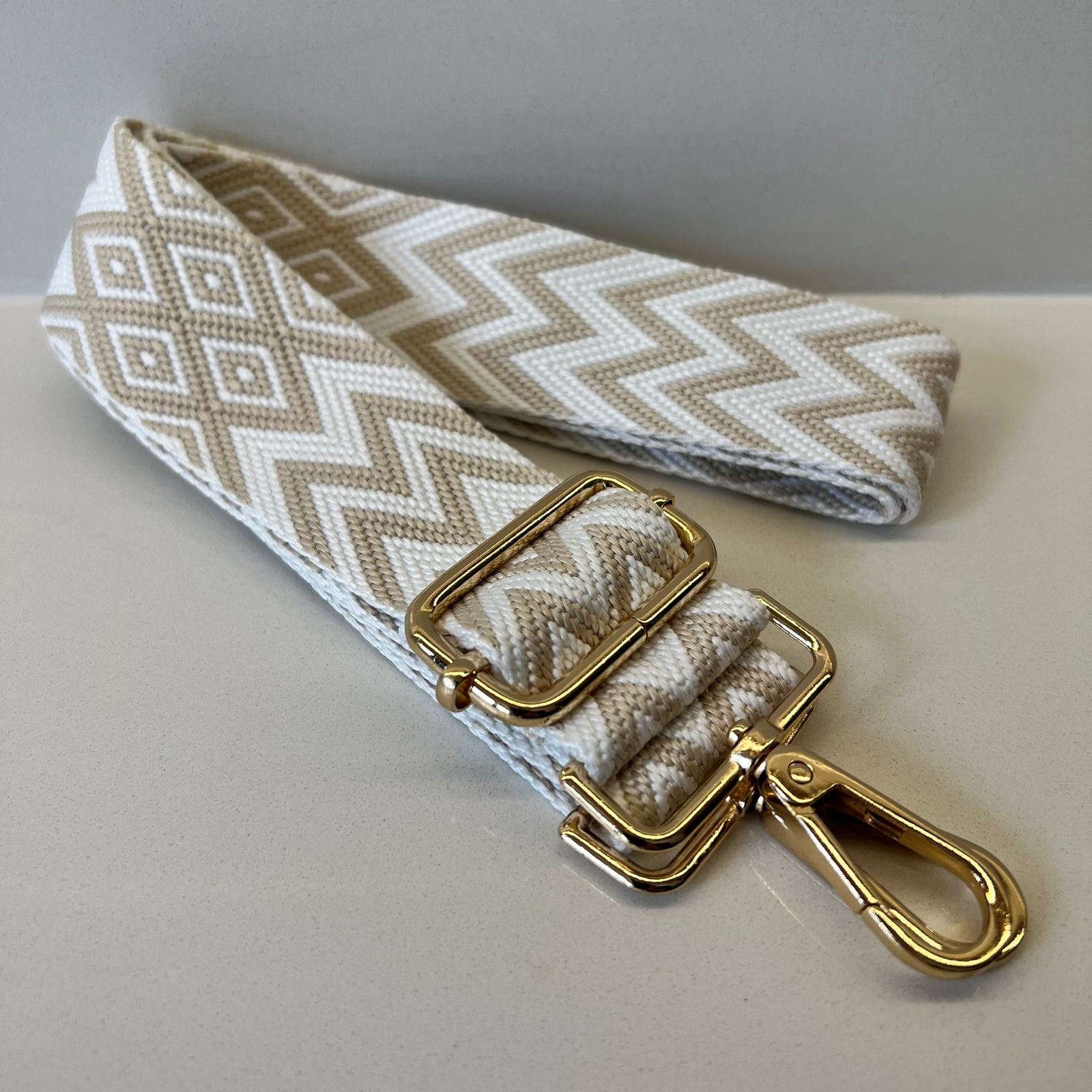 Suprene Bags Handbag & Wallet Accessories Bag Strap - Chevron White and Beige