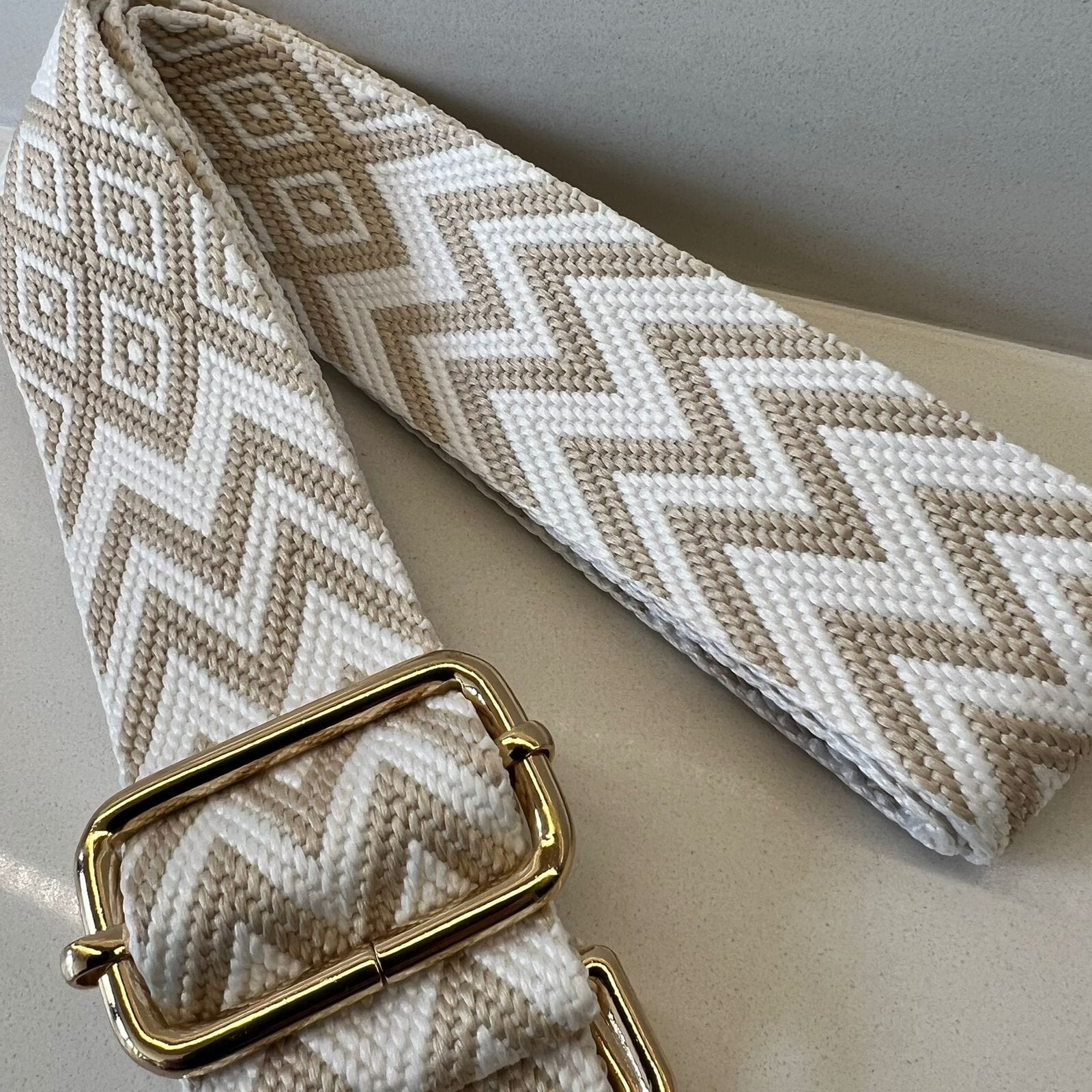 Suprene Bags Handbag & Wallet Accessories Bag Strap - Chevron White and Beige