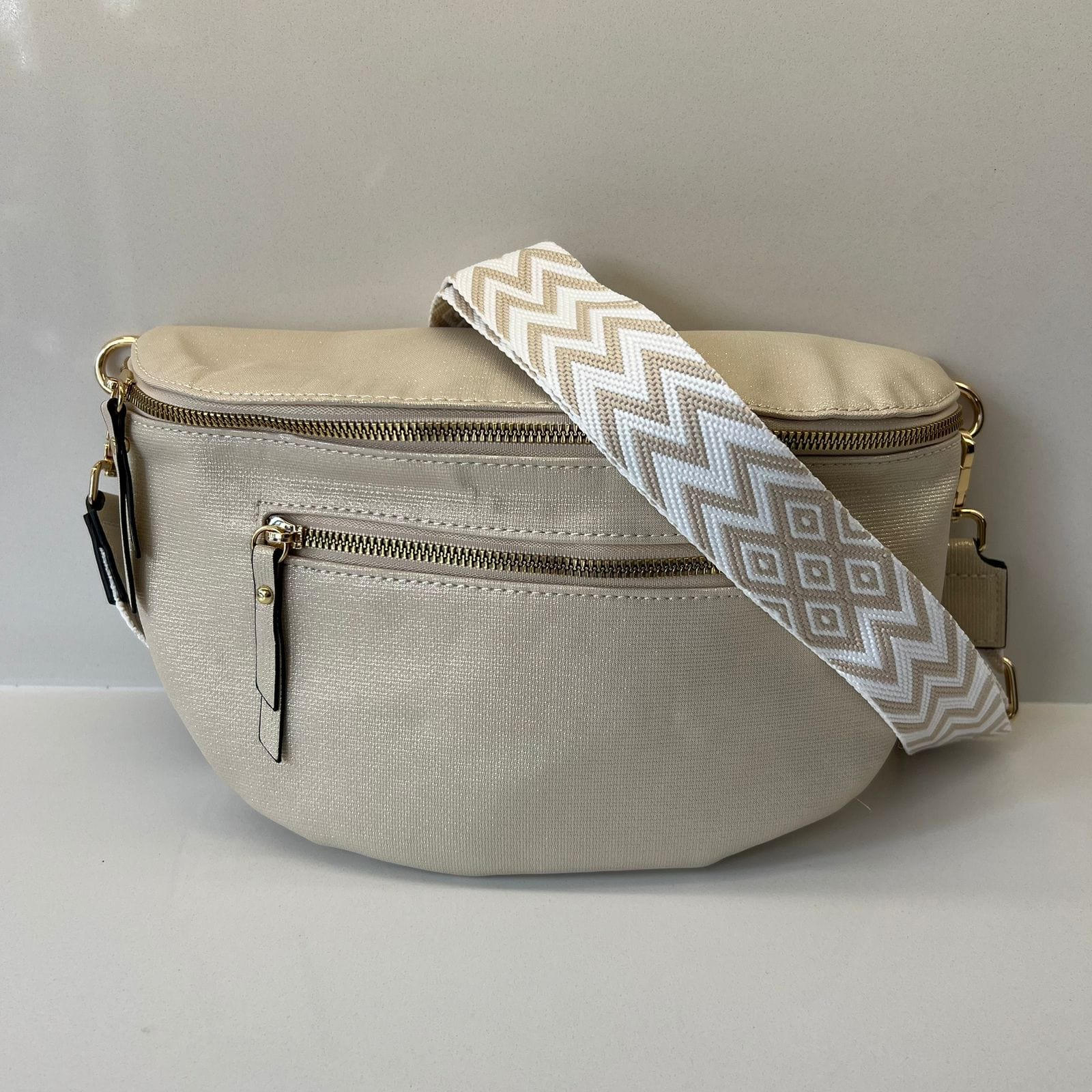 Suprene Bags Handbags Gold Shimmer Double Zipper - Gold Hardware