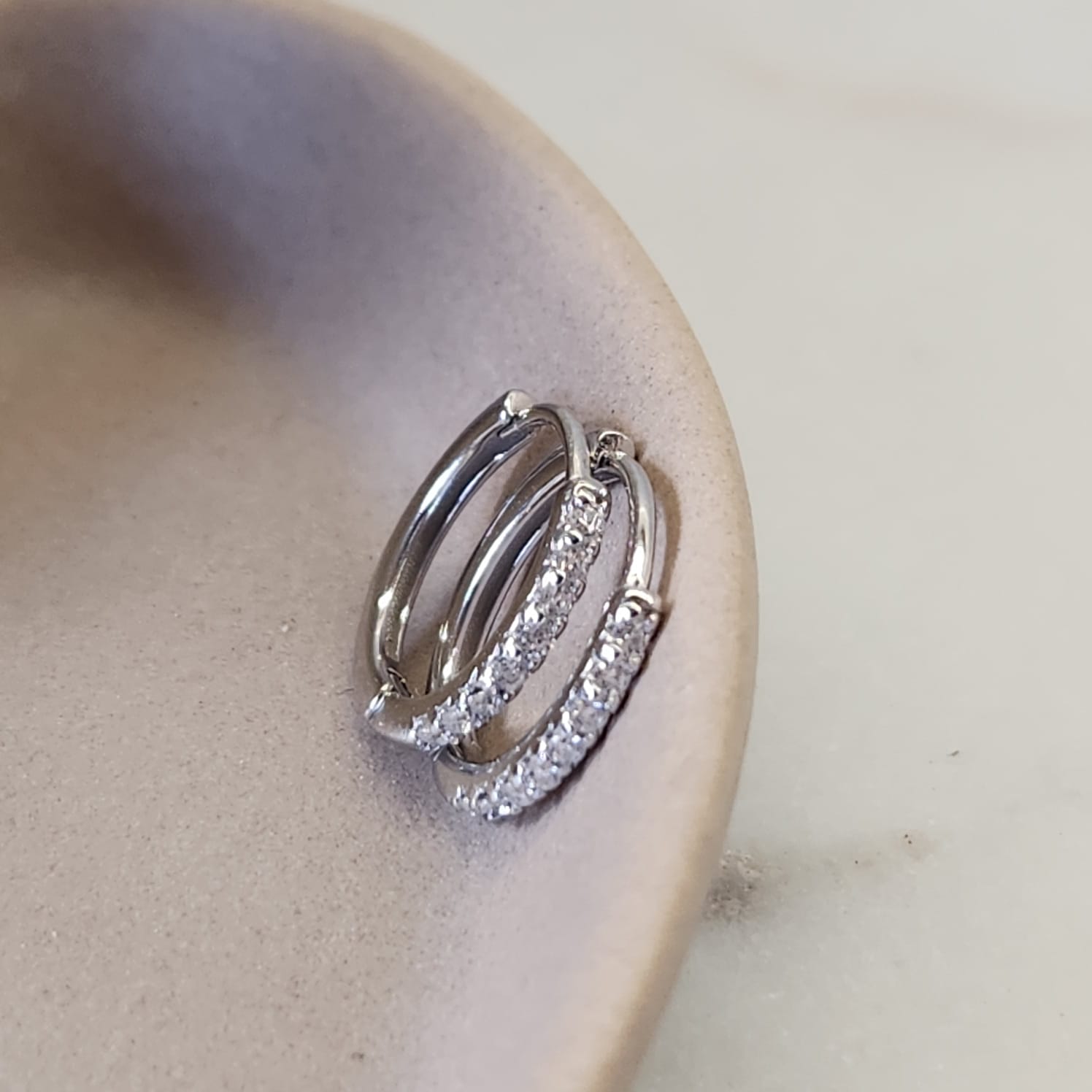 Suprene Collective Moissanite Huggie Earrings 925 Sterling Silver white gold plated