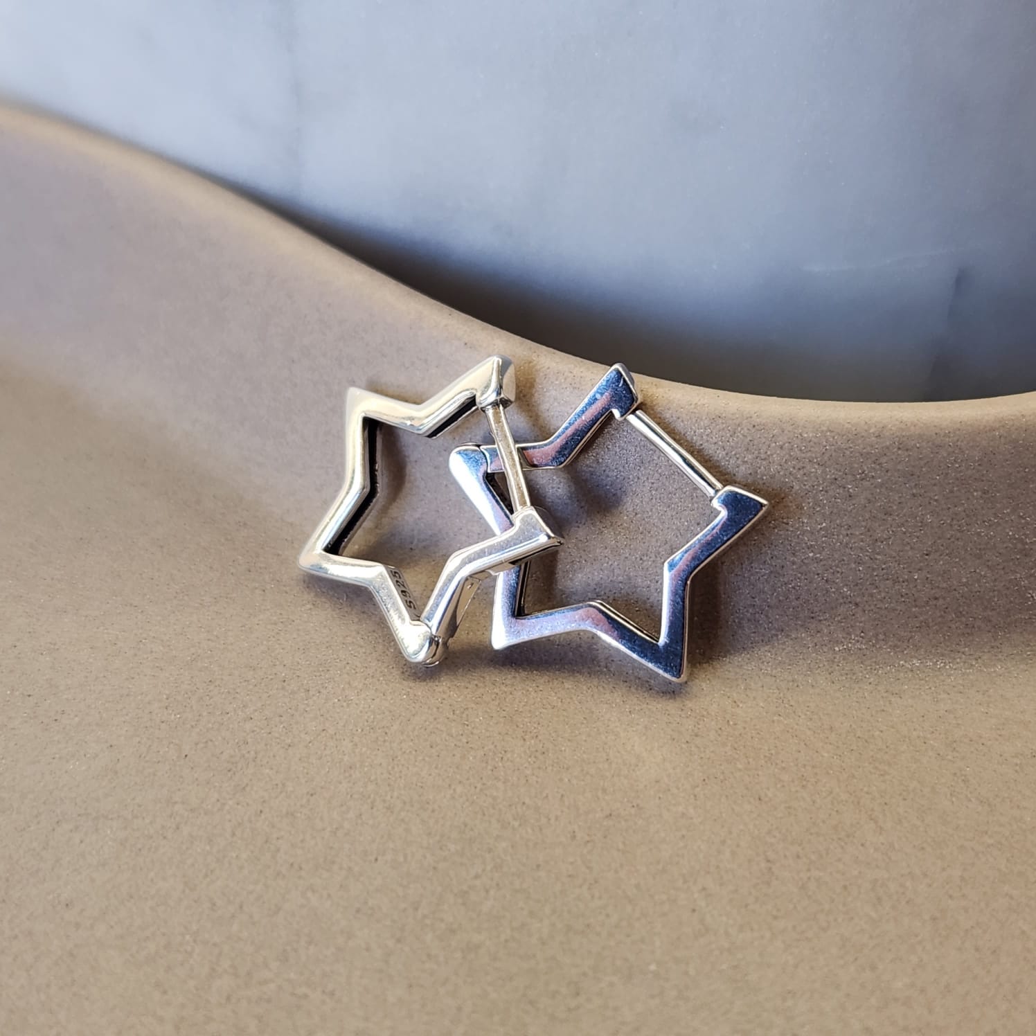 Star Huggie Earrings silver tone 925 Sterling Silver open star design