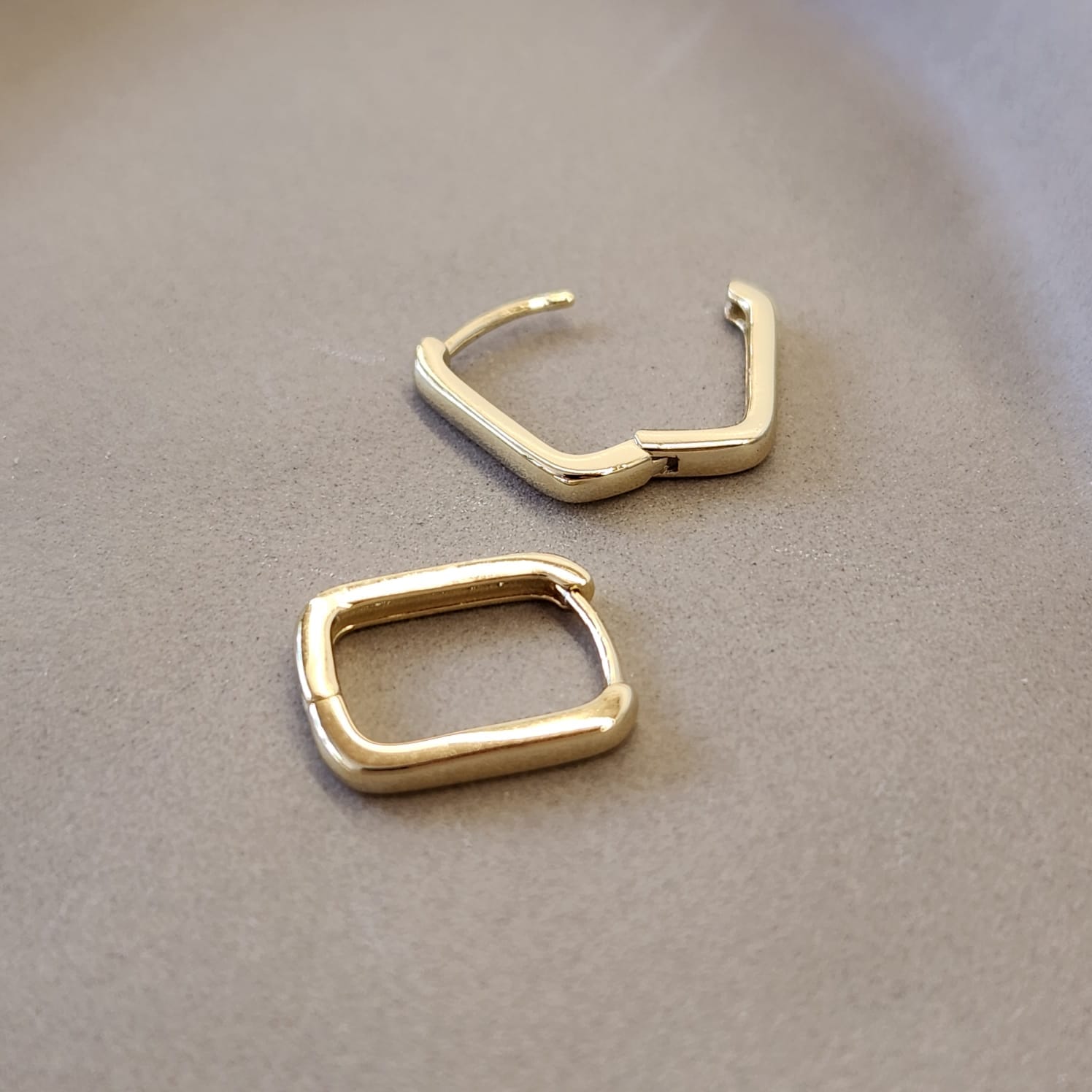 Square Huggie Earrings minimal geometric huggie worn on ear