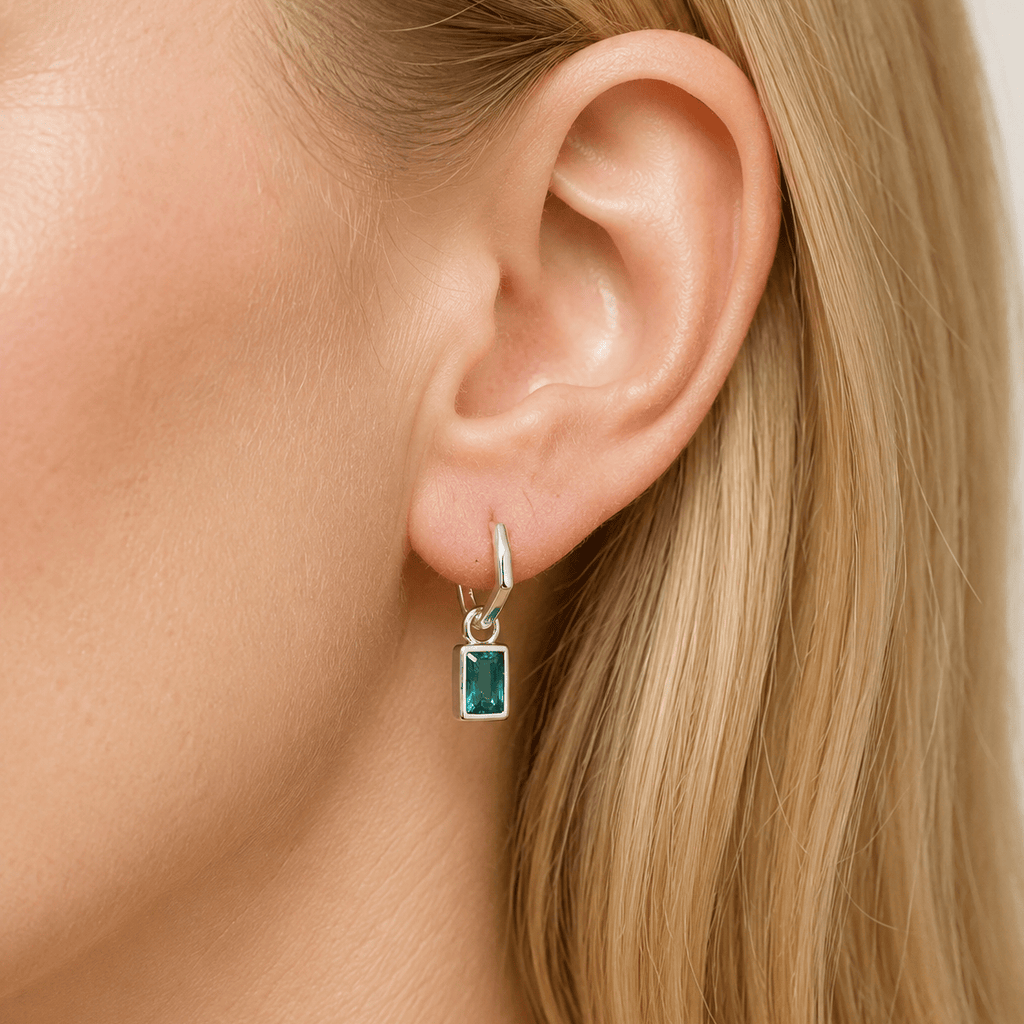Suprene Collective Earrings Teal CZ Pendant Earrings