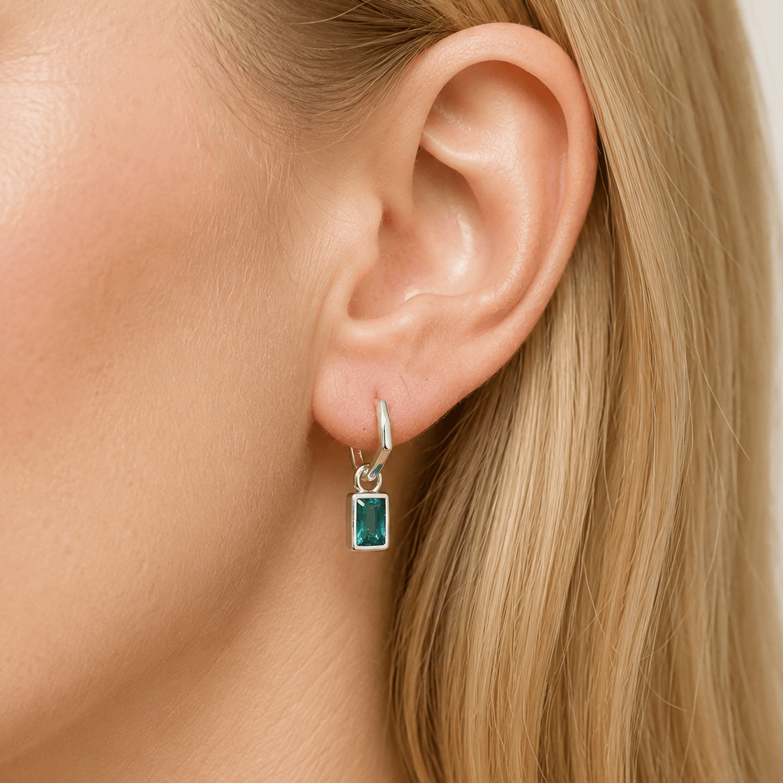 Suprene Collective Earrings Teal CZ Pendant Earrings