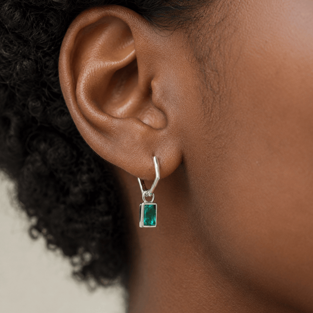 Suprene Collective Earrings Teal CZ Pendant Earrings